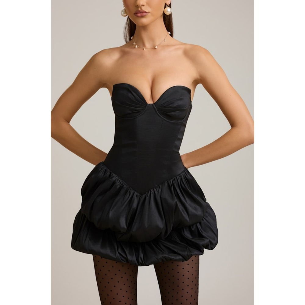 Oh Polly Laela Satin Bubble Hem Corset Mini Dress – Black Sz 0 NWT - Picture 5 of 12